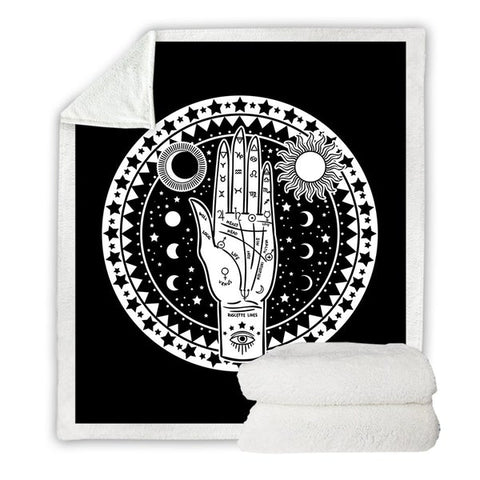 Image of Witchcraft Astrology Hand Sun And Moon Soft Sherpa Blanket