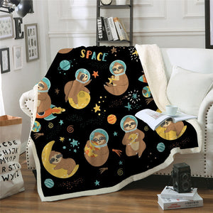 Sloth Astronaut Moon Planets Cozy Soft Sherpa Blanket