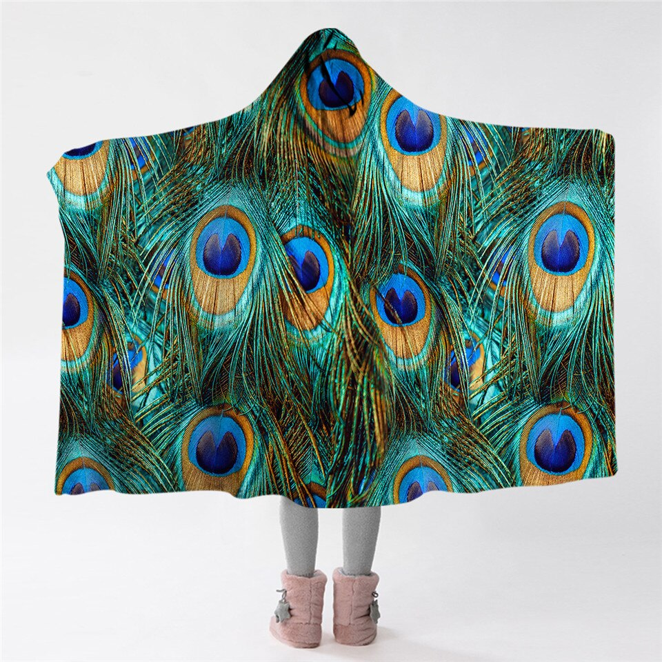 3D Peacock Feather Hooded Blanket