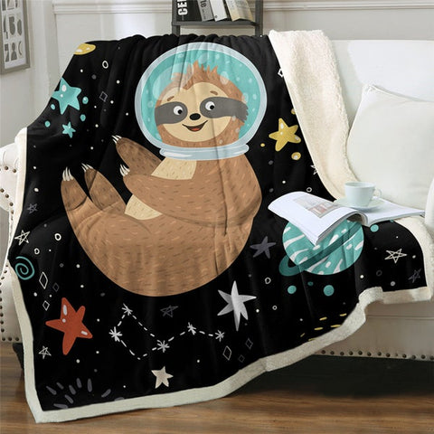 Image of Happy Sloth Astronaut Cozy Soft Sherpa Blanket