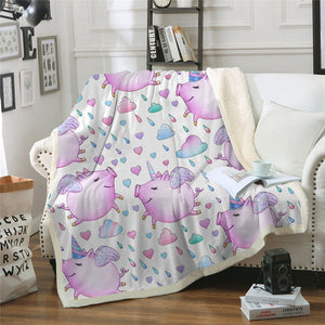 Funny Pig Unicorn Pattern Cozy Soft Sherpa Blanket