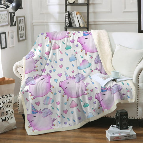 Image of Funny Pig Unicorn Pattern Cozy Soft Sherpa Blanket