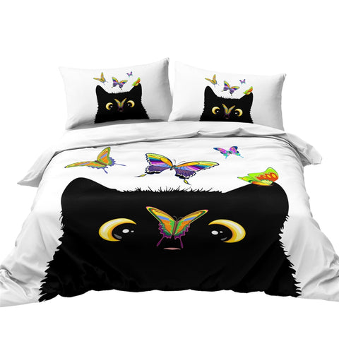 Image of Black Cat Duvet Cover Set Cartoon Animal Bedding 10