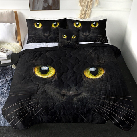 Image of 4 Pieces 3D Black Cat Comforter Set - Beddingify