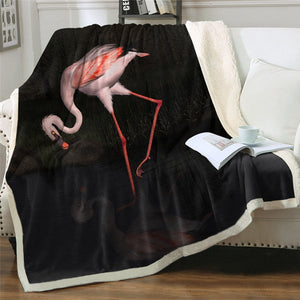 Flamingo In Forest Cozy Soft Sherpa Blanket