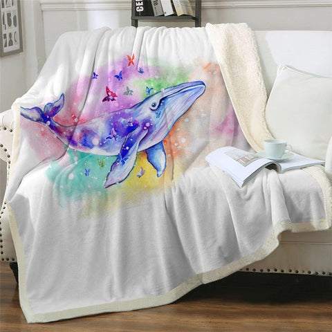 Image of Watercolor Beautiful Whale Cozy Soft Sherpa Blanket