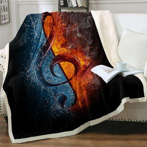 Water And Fire Music Note Soft Sherpa Blanket