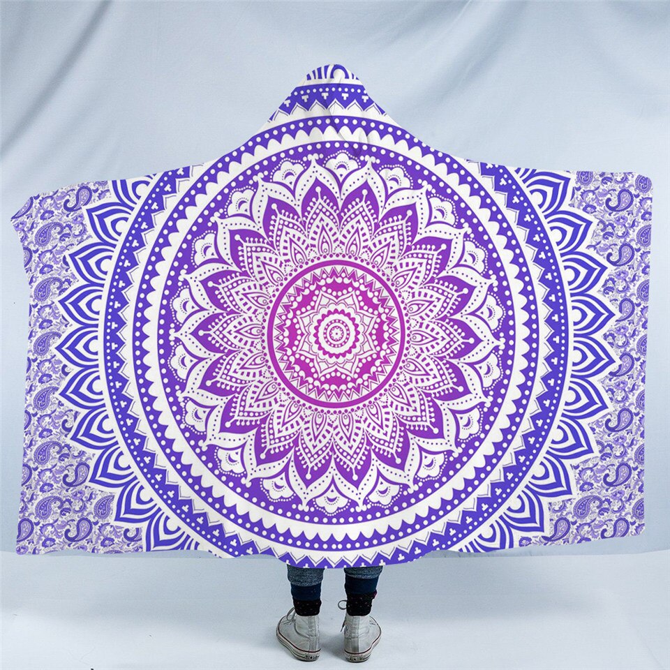 Violet Aura Mandala Hooded Blanket