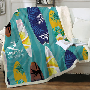 Stylish Surfing Tropical Cozy Soft Sherpa Blanket