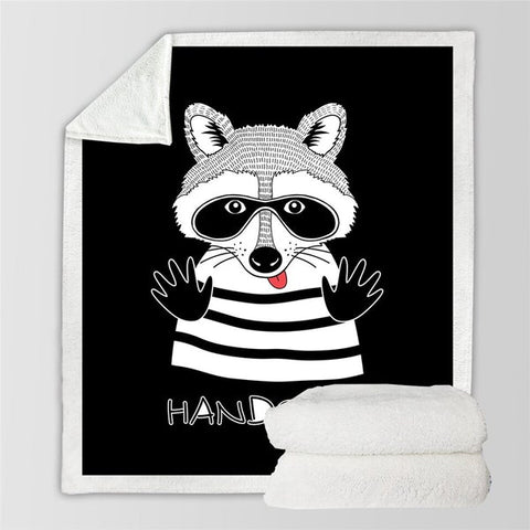 Image of Hands Up Cute Raccoon Cozy Soft Sherpa Blanket