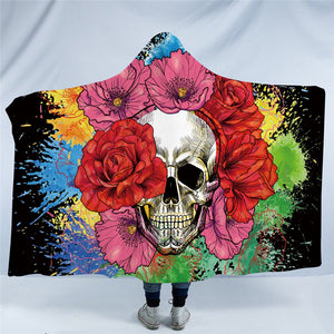 Flowered Skull Hooded Blanket
