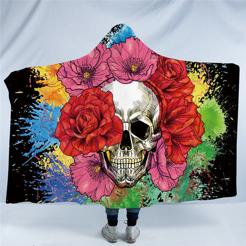 Image of Flowered Skull Hooded Blanket