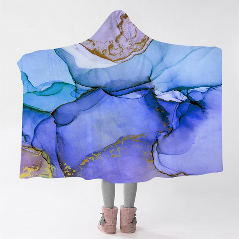Image of Blue Tiles Themed Hooded Blanket
