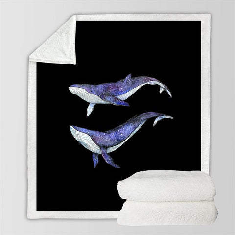 Image of Whale Couple Black Cozy Soft Sherpa Blanket