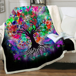 Colorful Magical Tree Cozy Soft Sherpa Blanket