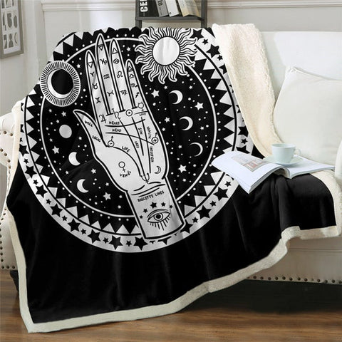 Image of Witchcraft Astrology Hand Sun And Moon Soft Sherpa Blanket