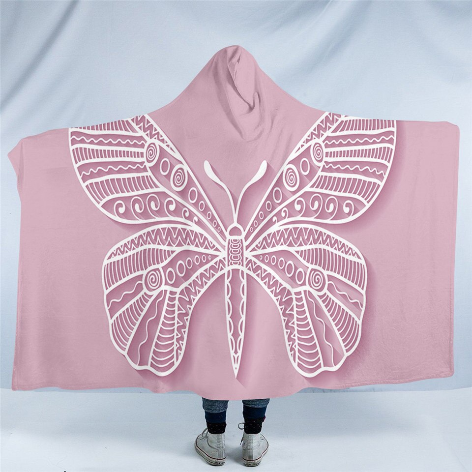 Butterfly Pink Hooded Blanket