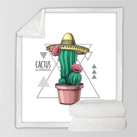 Image of Tropical Plants Cactus With Mexican Hat Soft Sherpa Blanket