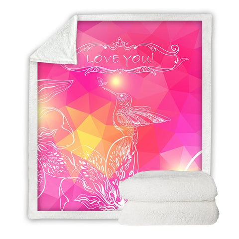 Image of Line Drawing Bird Pink Cozy Soft Sherpa Blanket