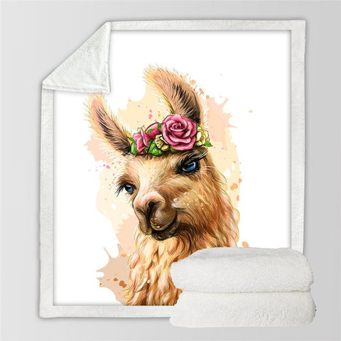 Image of Watercolor Lovely Llama Soft Sherpa Blanket