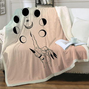 Magical Hand And Moon Phase Cozy Soft Sherpa Blanket