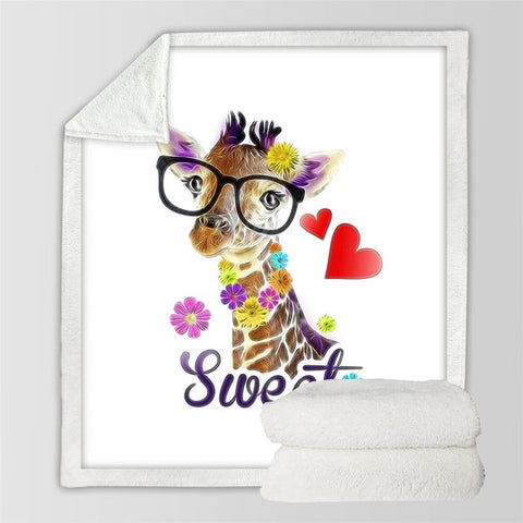 Image of Cute Giraffe Wearing Glasses Cozy Soft Sherpa Blanket