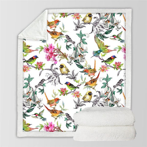 Image of Lovely Cartoon Birds Pattern Cozy Soft Sherpa Blanket