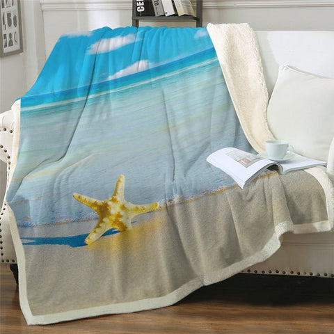 Image of 3D Printed Scenery Starfish On The Beach Soft Sherpa Blanket