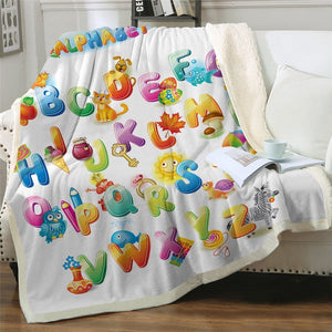 Colorful Alphabet Lovely Animals Cozy Soft Sherpa Blanket