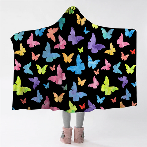 Image of Colorful Butterflies Hooded Blanket