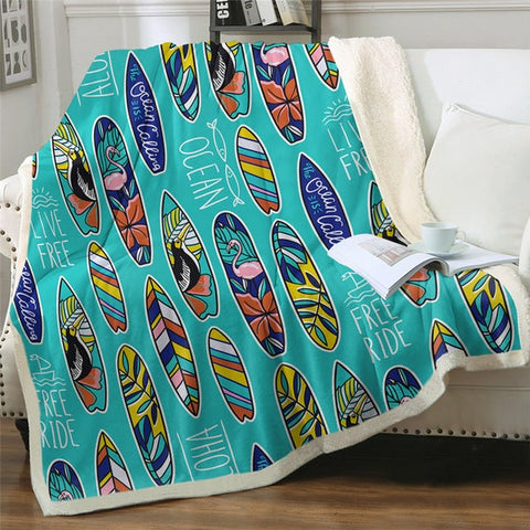 Image of Stylish Aloha Surf Pattern Cozy Soft Sherpa Blanket