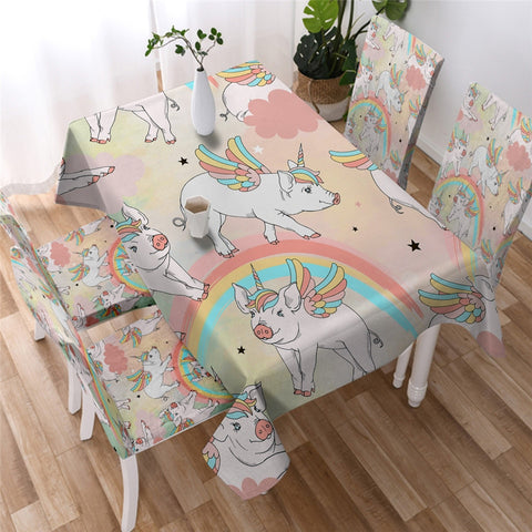 Image of Cute Unicorn Pig Angel Table Cloth 02