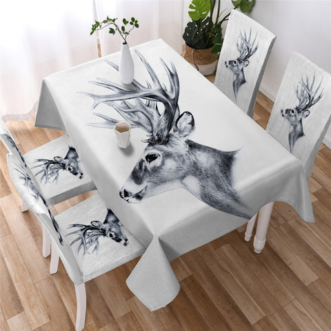 Image of Floral Elk - Reindeer Deer Waterproof Tablecloth  05