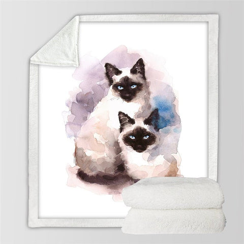 Image of Watercolor Tabby Cats Cozy Soft Sherpa Blanket