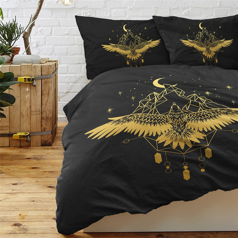 Image of Golden Black Eagle Dreamcatcher Bedding 02