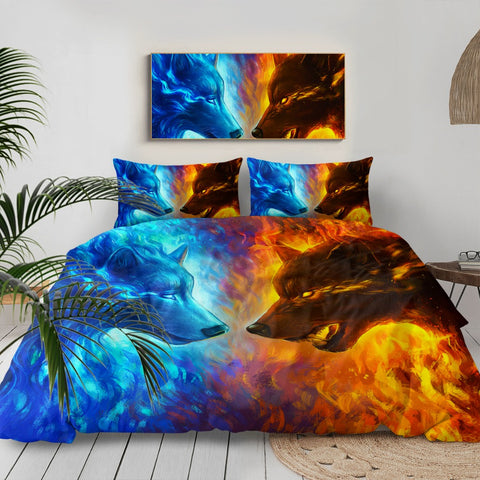 Image of Fire and Ice Wolves By JoJoesArt Bedding Set - Beddingify