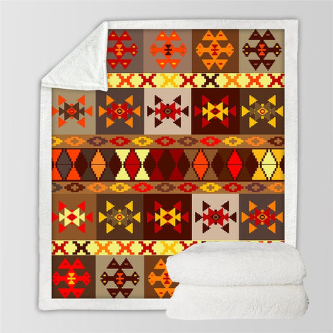 Image of Aztec Triangle Geometric Pattern Microfiber Soft Sherpa Blanket