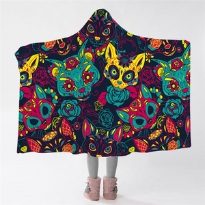 Stylized Foxes Hooded Blanket