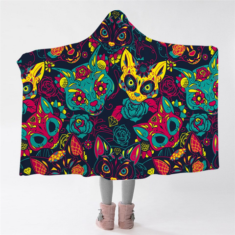 Image of Stylized Foxes Hooded Blanket