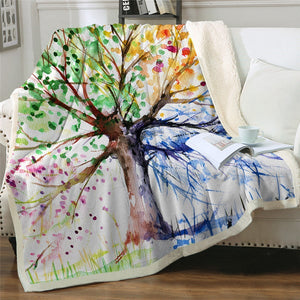 Watercolor Colorful Tree Cozy Soft Sherpa Blanket