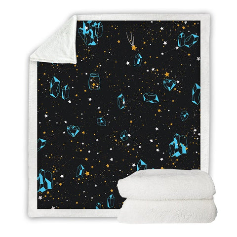 Image of Blue Crystals Stars Pattern Cozy Soft Sherpa Blanket