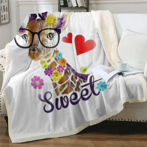 Cute Giraffe Wearing Glasses Cozy Soft Sherpa Blanket