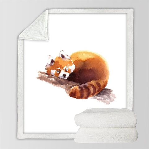 Image of Watercolor Cute Sleeping Raccoon Cozy Soft Sherpa Blanket