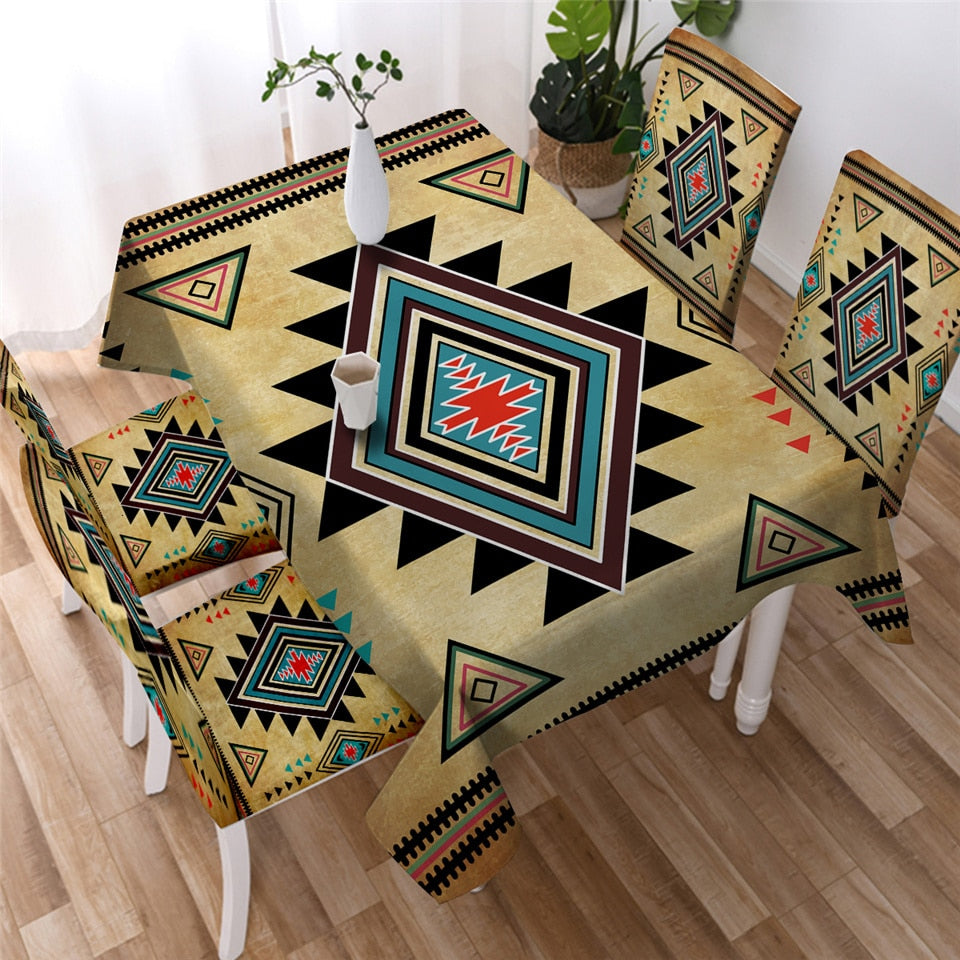 Aztec Geometric Printed Waterproof Tablecloth  01