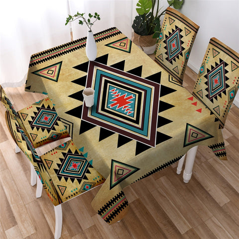 Image of Aztec Geometric Printed Waterproof Tablecloth  01