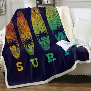 Surf Coconut Tree Beach Cozy Soft Sherpa Blanket