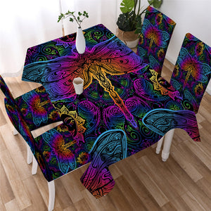Dragonfly - Lotus Flower Tablecloth 3D Print 04