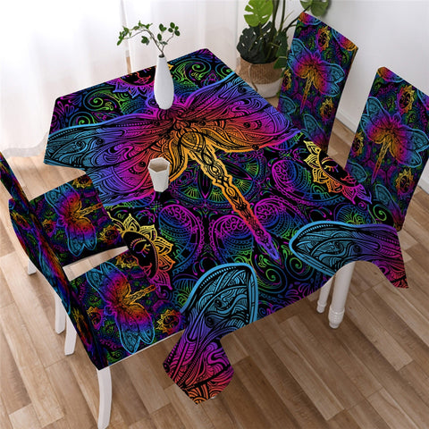 Image of Dragonfly - Lotus Flower Tablecloth 3D Print 04