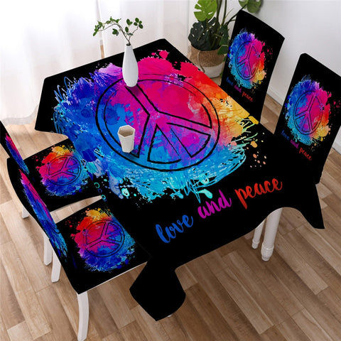 Image of Love & Peace Watercolor Waterproof Tablecloth  01