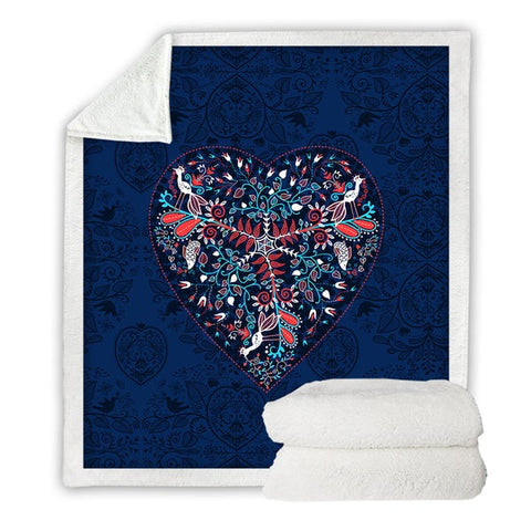 Image of Elegant Floral Patterned Heart Soft Sherpa Blanket